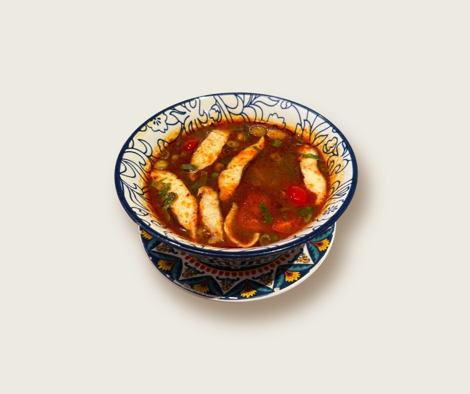 Tom Yum Shrimp soup cup at Little Basil Thai in Manhattan